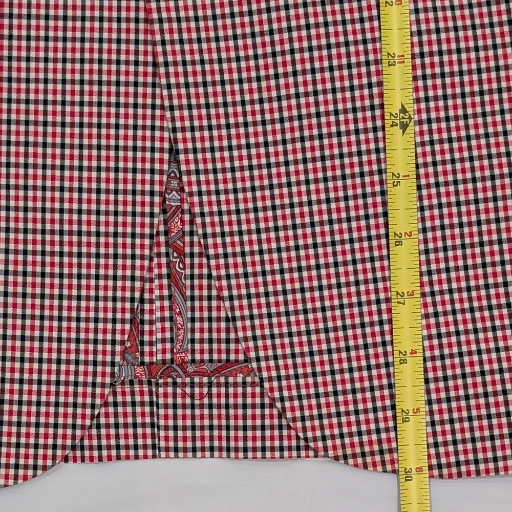 Adolfo Blazer 38R Cotton Crimson Red Gingham Summer Breeze Paisley Elbow Patches - Picture 6 of 15